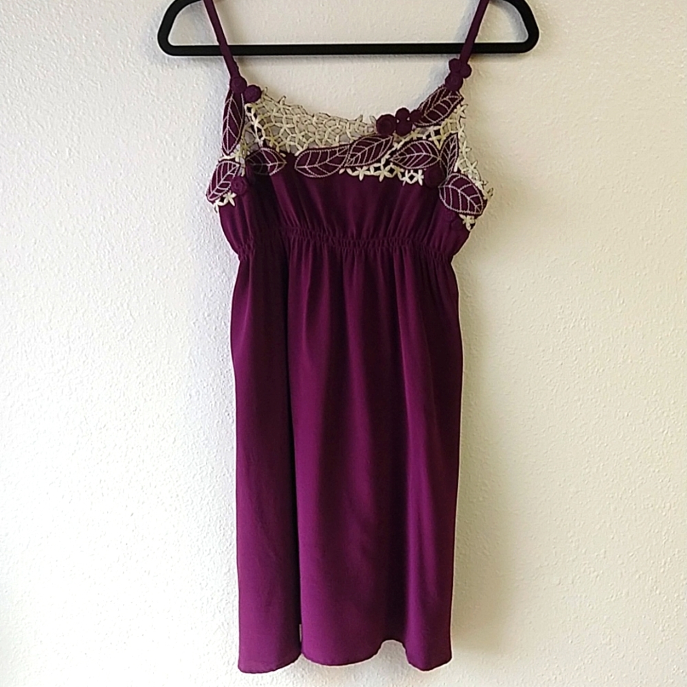 Pinkerton Feminine Plum Embellished Embroidered Floral 100% Silk Chemise Slip